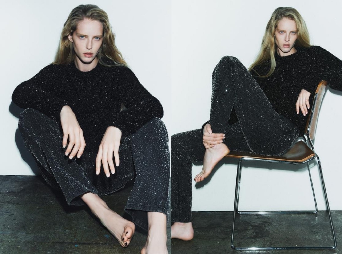 Trouvez l’éclat des fêtes avec le jean noir à strass de Zara