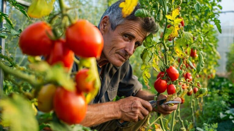homme dans les tomates